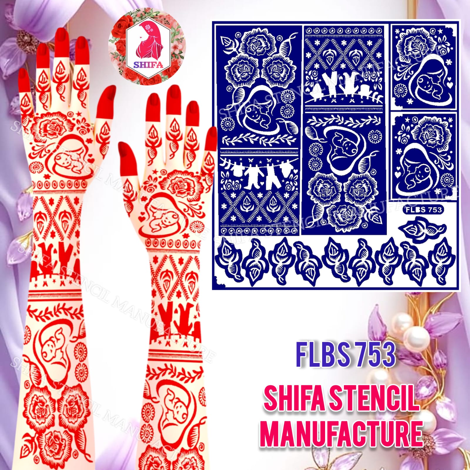 FLBS 753 Mother’s Embrace Bloom Mehndi Sticker Overview Henna Stencil - Shifa Stencil
